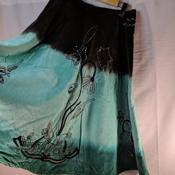 India It's a New Vision Embroidered Floral Butterfly Skirt Brown Teal Blue 10 - Picture 7 of 16